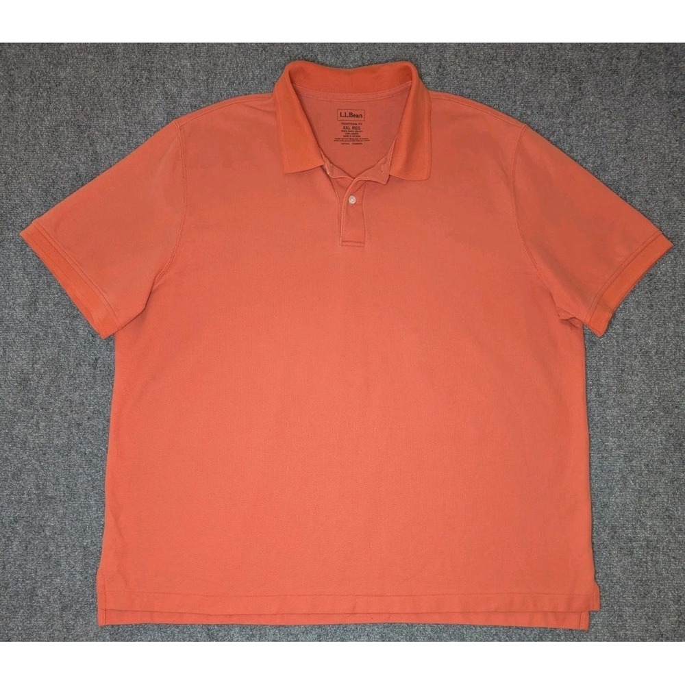 L.L Bean Traditional Fit Mens XXL Regular Polo Shirt Orange 100% Cotton 300454